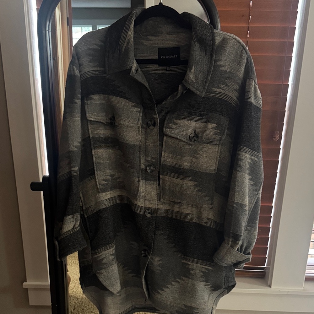 Gray western Button-Up Shirt Jacket